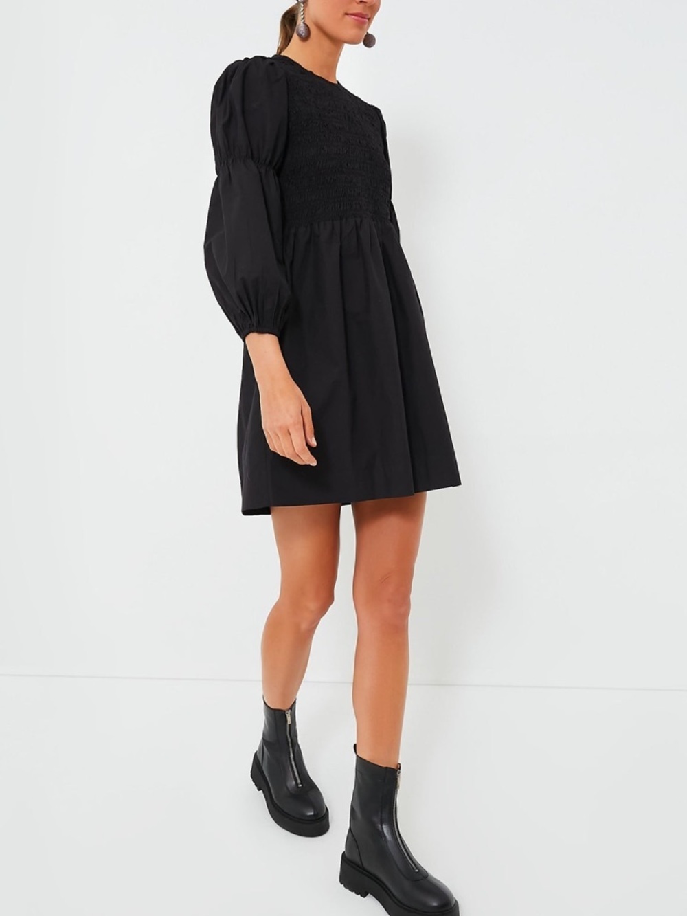 GANNI Black Cotton Poplin Black Mini  Smock 100% organic cotton Dress - Picture 2 of 16